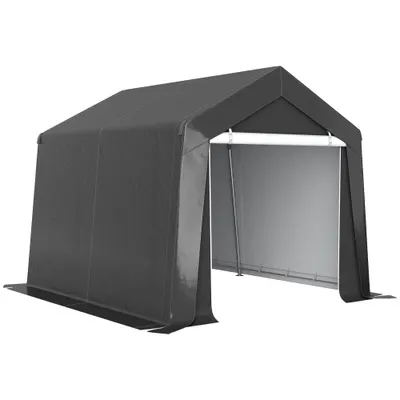 Outsunny Carport cort de garaj 3x3 m cort garaj impermeabil cu ușă rulabilă fereastră de ventilație margini prelungite Gri închis | Aosom Romania