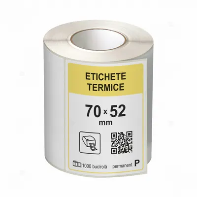Rola etichete autoadezive termice 70x52 mm, adeziv permanent, 1000 etichete rola