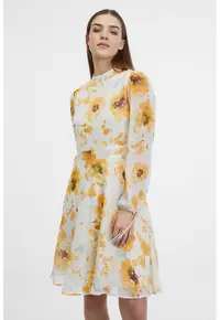 Rochie scurta cu design floral - Alb/Galben