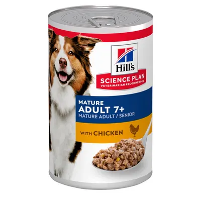 Hills SP CANINE MATURE CHK, conserva pentru caini seniori, cu pui, 370 gr