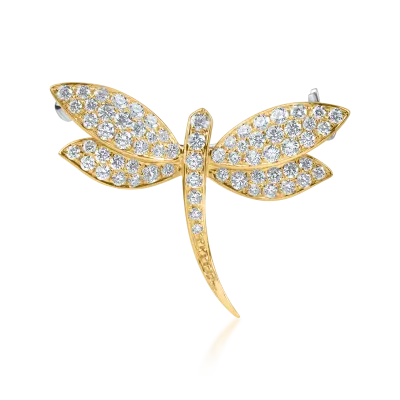 Brosa libelula din aur galben cu diamante de 0.6ct