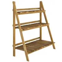 Outsunny Suport pentru Plante Pliabil, Jardinieră cu 3 Niveluri, Raft de Exterior pentru Plante, 80x37x93 cm, Lemn Natural | Aosom Romania