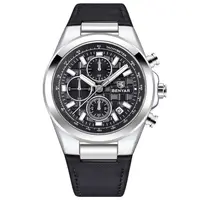 Ceas bărbătesc BENYAR BY-5206, cadran negru, cronograf quartz, luxury, curea din piele neagră, rezistent la apă 3Bar