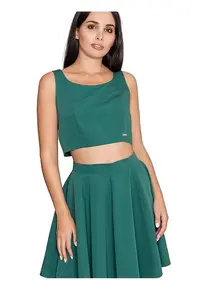 Set top si fusta scurt - evazat - verde - poliester-viscoza