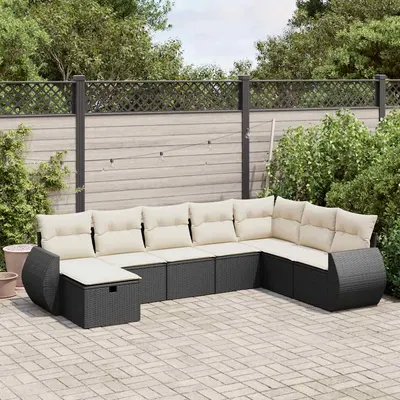 Gossi set mobilier de gradina cu perne, 8 piese, negru, poliratan
