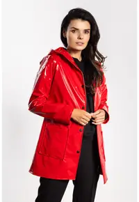 Geaca de dama - latex - gluga - buzunare - rosie - poliester