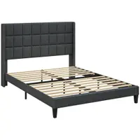 HOMCOM Pat 135x190 cm tapițat cu depozitare inferioară și tăblie capitonată cu urechi, gri | Aosom Romania