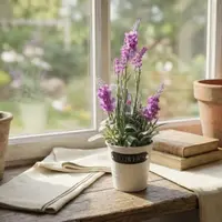 Plantă artificială în ghiveci, lavandă, dimensiuni 28x9 cm, culoare lila