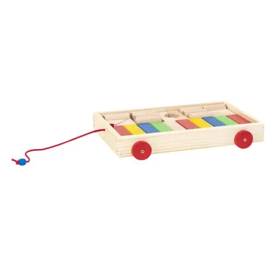 Carucior din Lemn cu 24 Cuburi, 32 x 22 x 5 cm