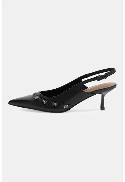 Pantofi slingback din piele cu varf ascutit si garnituri din piele ecologica - Negru
