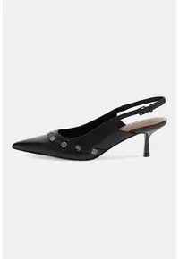 Pantofi slingback din piele cu varf ascutit si garnituri din piele ecologica - Negru