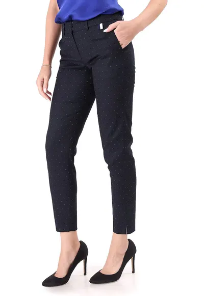 Pantaloni pana office din stofa cu picouri PKJ-STB - Bleumarin