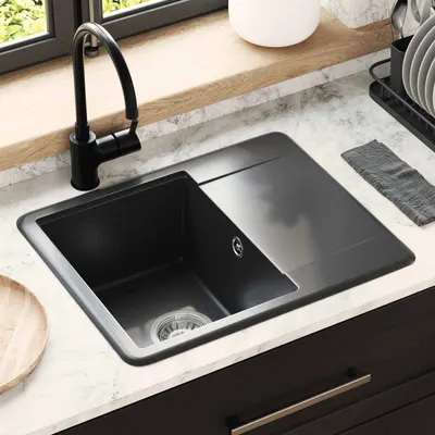 vidaXL Chiuvetă 80% Quartz și 20% Rășină 560 x 460 mm Negru