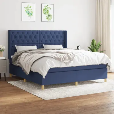 vidaXL Pat continental cu saltea, albastru, 160x200cm, material textil