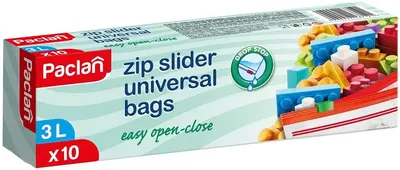 Pungi cu fermoar de uz casnic Paclan - Zip-slider, 3 l, 10 buc.