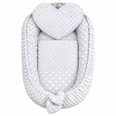 Set 3 piese, New Baby, Luxury, Baby Nest, Cu paturica si pernuta in forma de inima, Minky Heart Grey