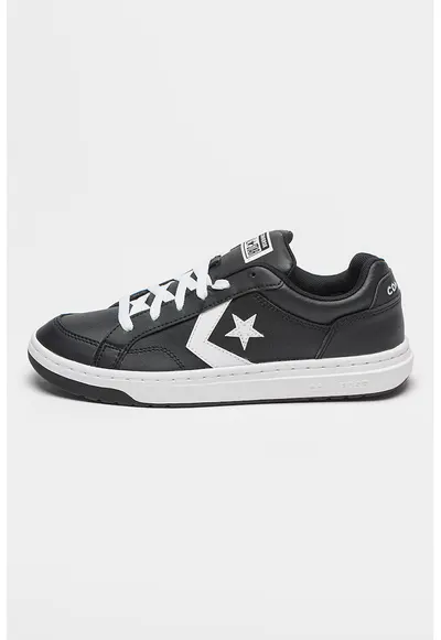 Pantofi sport de piele ecologica cu logo aplicat - Alb/Negru