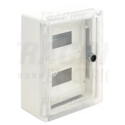 Cutie modulara de distrib.din mat.plastic, usa transparenta TME332513MT 2×9mod, H×W×D=330×250×130mm, IP65, IK10, 1000V AC/DC