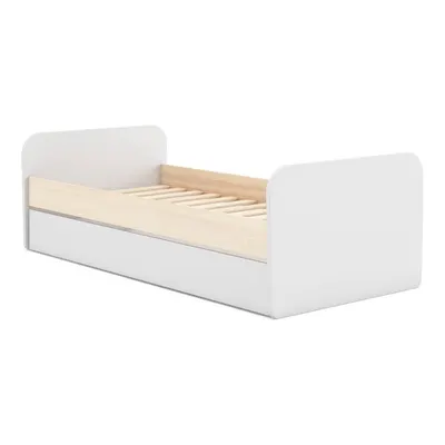 Pat pentru copii alb cu extensie suplimentară cu aspect de lemn de pin cu spațiu de depozitare cu somieră 90x200 cm Esteban – Marckeric