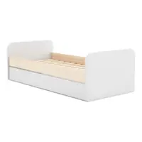 Pat pentru copii alb cu extensie suplimentară cu aspect de lemn de pin cu spațiu de depozitare cu somieră 90x200 cm Esteban – Marckeric