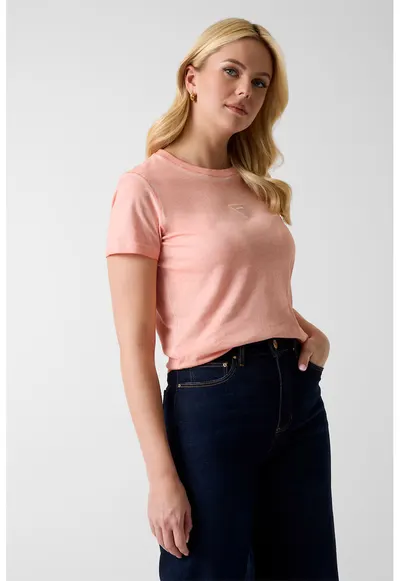 Tricou de bumbac cu imprimeu logo triunghiular - Roz somon