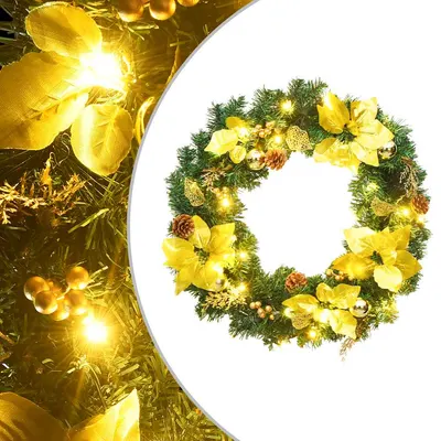 vidaXL Coroană de Crăciun cu lumini LED verzi, 60 cm, PVC