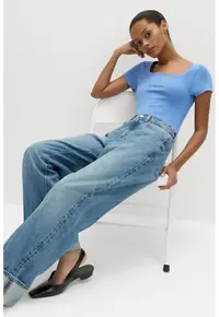 Tricou slim fit cu decolteu patrat - Albastru azur