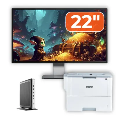 Pachet PC Second Hand HP T630 Thin Client, AMD GX-420GI 2.00GHz, 8GB DDR4, 32GB SSD Flash + Monitor 22" & Imprimanta Brother HL-L6300DW