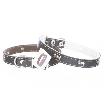 Zgarda din piele, neagra, cu strasuri, 2 cm x 45 cm