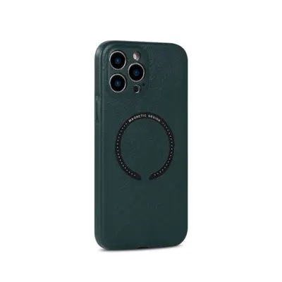 Husa Magsafe, Leather look, Compatibila cu iPhone 12 Pro, Ultra Soft, Incarcare wireless, Verde Engros