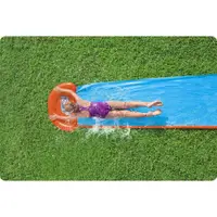 Tobogan cu apa pentru 1 persoana Bestway H2O GO Tsunami Splash Ramp Albastru, Lungime 488 cm, Conectare la furtun, Aspersoare incorporate, Punct start si finish gonflabile, Patch de reparare inclus
