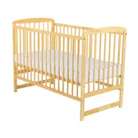 Patut din lemn bebe, 120x60 cm, Din lemn de pin, Stabil si rezistent, Inaltime saltea reglabila pe 3 nivele, Laterala cu 3 bete detasabile, EN716-1, EN716-2, Natur, Babyneeds, Ola