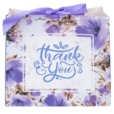 Pungă dreptunghiulară din hârtie Thank you cu model floral și panglică - mov (set 12 buc) - 16x14x7cm - Default Title