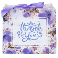 Pungă dreptunghiulară din hârtie Thank you cu model floral și panglică - mov (set 12 buc) - 16x14x7cm - Default Title