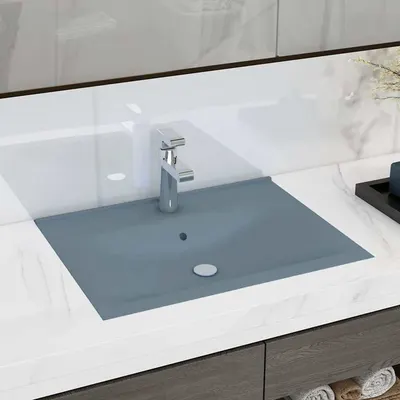 vidaXL Chiuvetă baie lux, orificiu robinet, bleu mat 60x46 cm ceramică