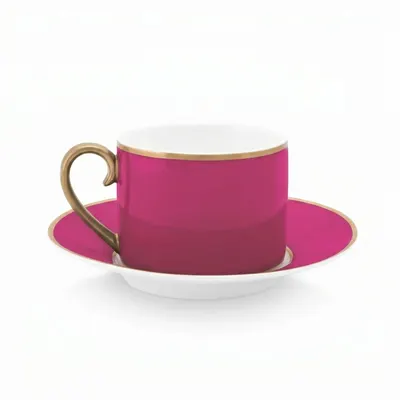 Cană espresso cu farfurioară, Pip Studio, 220 ml, colecția Pip Chique, Gold-Pink