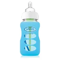 Protectie silicon pentru biberon din sticla cu gat larg albastru, 270ml, Dr. Brown's