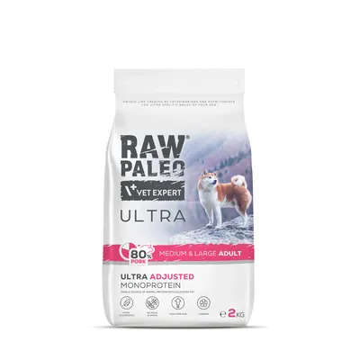 Hrană uscată pentru câini adulți Raw Paleo Ultra Pork, talie medie si mare, 2 kg