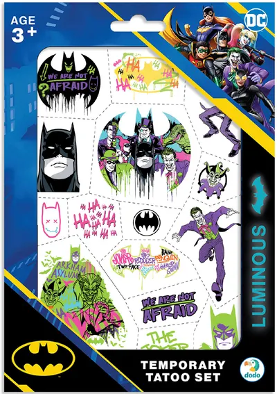 Set de tatuaje temporare Dodo - Batman And The Joker, strălucind în întuneric