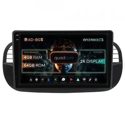 Navigatie 2K Fiat 500 (2007-2014), Android, S-Quadcore 4GB RAM + 64GB ROM, 9.5 Inch - AD-BGS90042K+AD-BGRKIT362V3