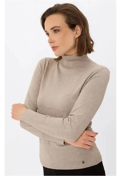 Pulover cu guler inalt S-Juli - dama - usor - bej melange - Bej melange