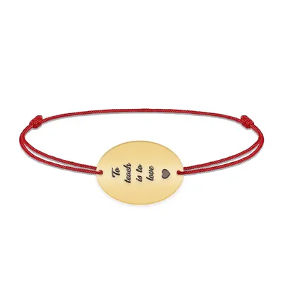 Master - Bratara personalizata snur pentru absolvire "To teach is to love" din argint 925 placat cu aur galben 24K
