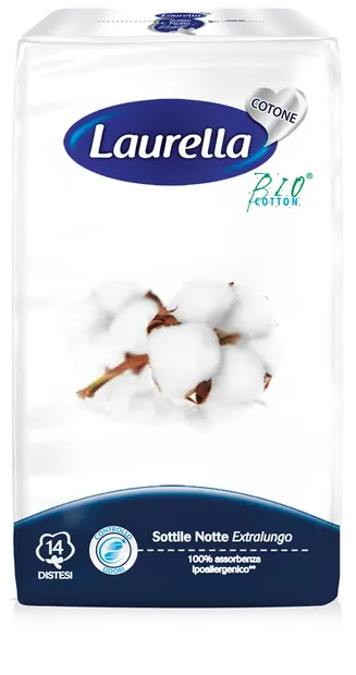 Absorbante de noapte Extra Long din bumbac organic 5 picaturi Bio Cotton, 14 bucati, Laurella