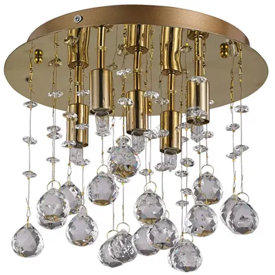 Plafoniera cu pandantive din cristal sferice si octogonale 5x40W Auriu