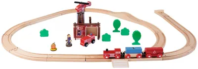 Set de joacă Eichhorn - Tren cu șine și stație de pompieri, 33 piese