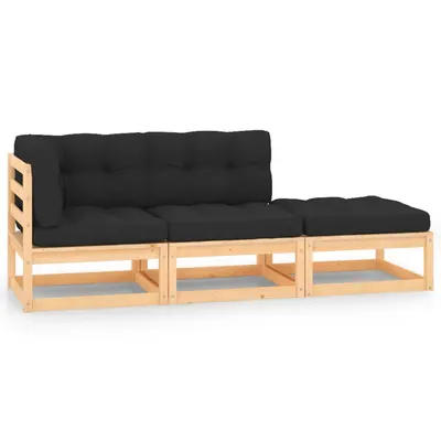 vidaXL Set mobilier grădină cu perne, 3 piese, lemn masiv de pin