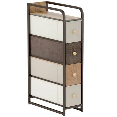 HOMCOM Comodă Slim din Material Textil cu 4 Sertare Pliabile, Mobil Compact din Oțel pentru Dormitor, Baie și Living, 20x47x84,5 cm, Multicolor | Aosom Romania