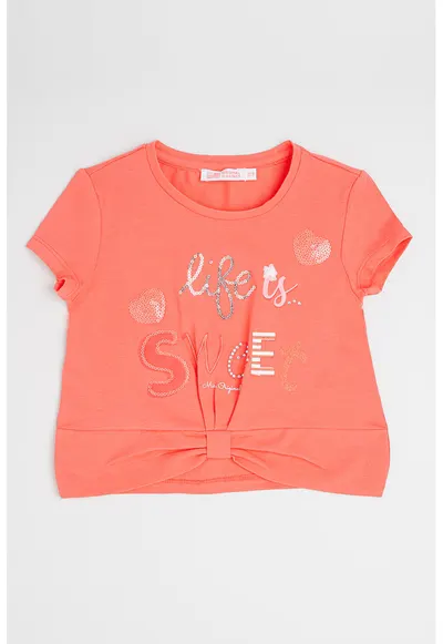 Tricou cu aplicatii din paiete - Coral