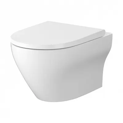 Set vas Wc suspendat oval si capac duroplast slim, alb, Cersanit Larga Pro