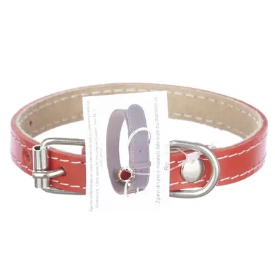 Zgarda din piele, rosie, pentru caini de talie mica, 1,4 cm x 30 cm